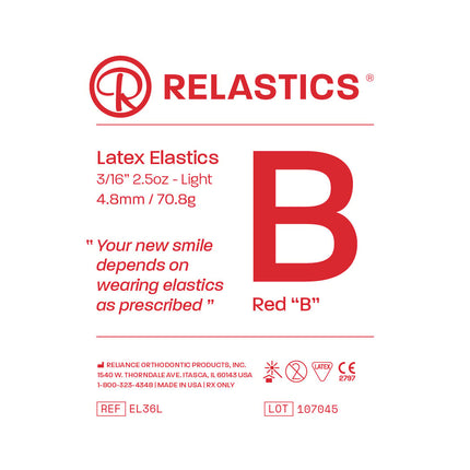 Patient Elastics Latex Relastics 3/16" / 4.8mm  Light 2.5oz  RED B 