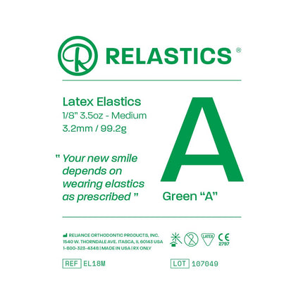 Patient Elastics Latex Relastics 1/8" / 3.2mm  Medium 3.5oz  GREEN A 