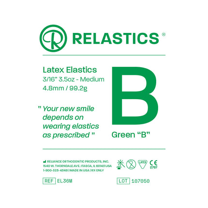 Patient Elastics Latex Relastics 3/16" / 4.8mm  Medium 3.5oz  GREEN B 