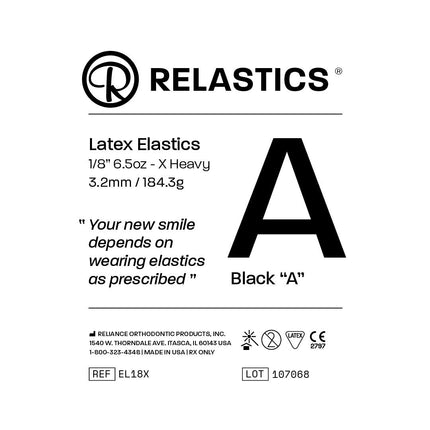 Patient Elastics Latex Relastics 1/8" / 3.2mm  X-Heavy 6.5oz  BLACK A 