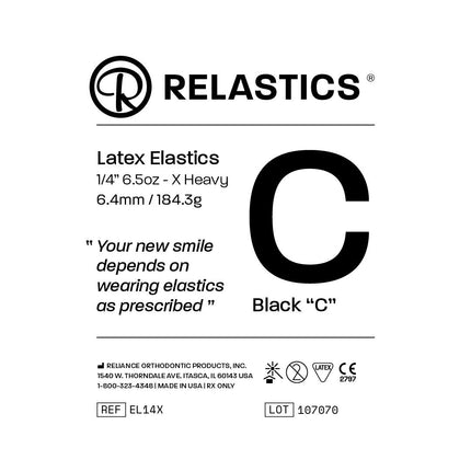 Patient Elastics Latex Relastics 1/4" / 6.4mm  X-Heavy 6.5oz  BLACK C 