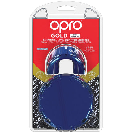 Opro Self-Fit GEN3 Gold Braces - Blue/Pearl Mouthguard 