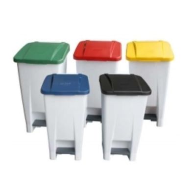 60 Litre Plastic Pedal Bin with White Base and Black Lid