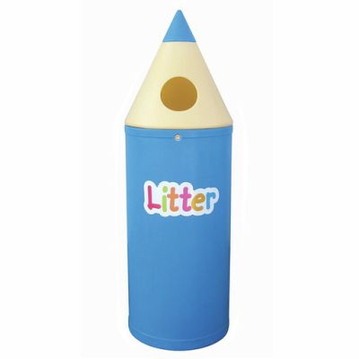 Single 52 Litre Pencil Bin with Litter Lettering in Light Blue