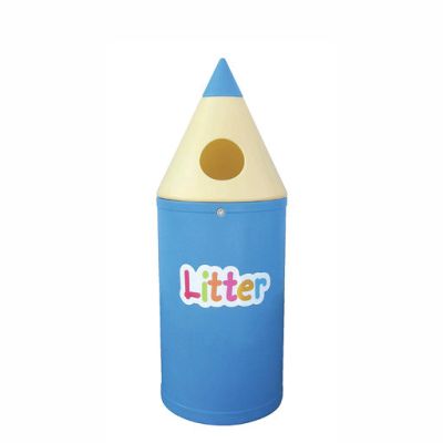 Single 42 Litre Pencil Bin with Litter Lettering in Light Blue