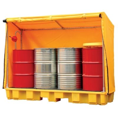 4 Drum In-Line Spill Pallet with Framed Cover
