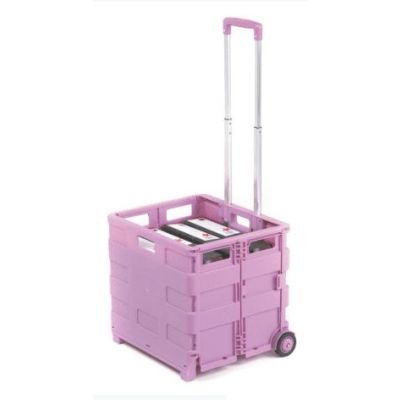 Travel Folding Box Trucks 2 Wheels A4 File Holder- Pink