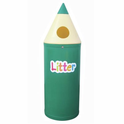 Single 52 Litre Pencil Bin with Litter Lettering in Dark Green