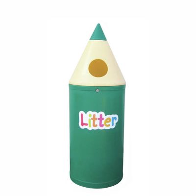 Single 42 Litre Pencil Bin with Litter Lettering in Dark Green