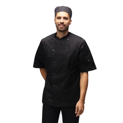 Unisex Black Short Sleeve Chefs Jacket, Sizes 2XS-4XL
