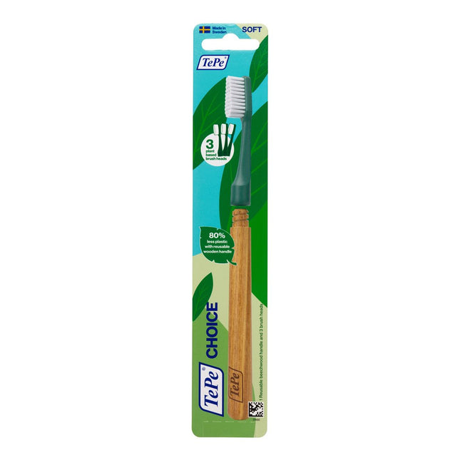 TePe Choice, 1 reusable beachwood handle and 3 brush heads 