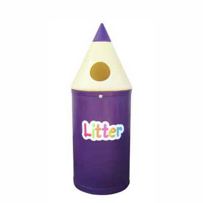 Single 42 Litre Pencil Bin with Litter Lettering in Purple