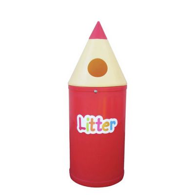 Single 42 Litre Pencil Bin with Litter Lettering in Red