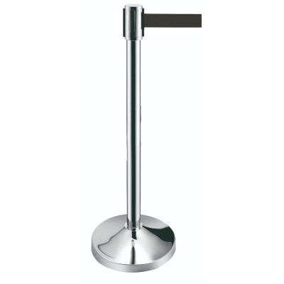 Stainless Steel Post Retractable Belt Barrier | Black| 2 Meter