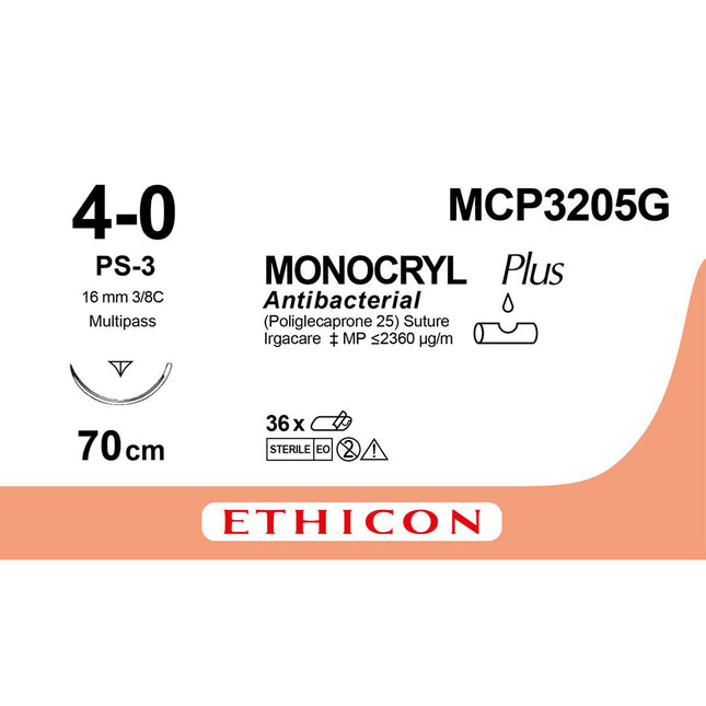 MONOCRYL Plus Suture MCP3205G Gauge 4-0, Length 70cm 