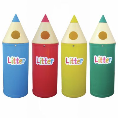 Single 52 Litre Pencil Bin with Litter Lettering in Black