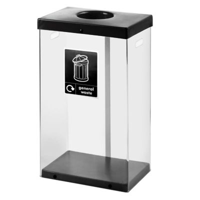 60L Clear Body Recycle Bin Black General Waste Sticker