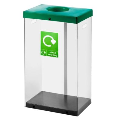 60L Clear Body Recycle Bin Green Mixed Recycling