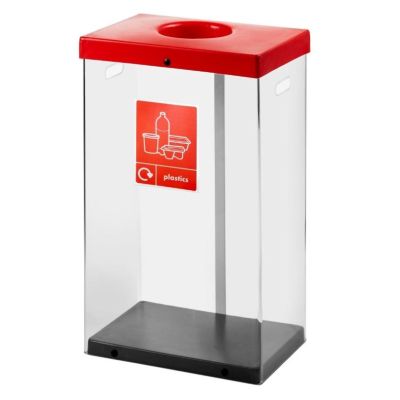 60L Clear Body Recycle Bin Red Plastics Sticker