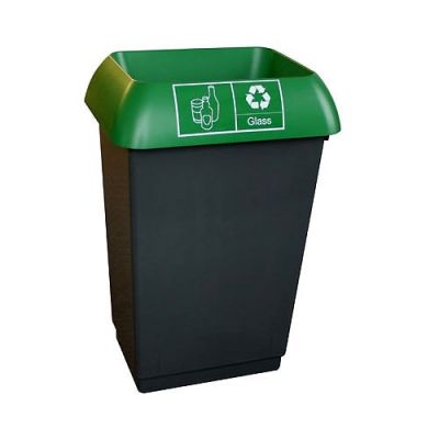 50Ltr Recycling Bin Complete With Green Lid & Glass Logo