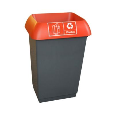 Waste Recycling Bin with Red Lid and Plastics Logo 50Ltr