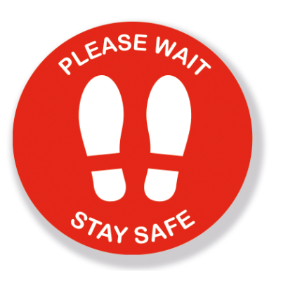 Circular Please Wait Stay Safe Sign Red