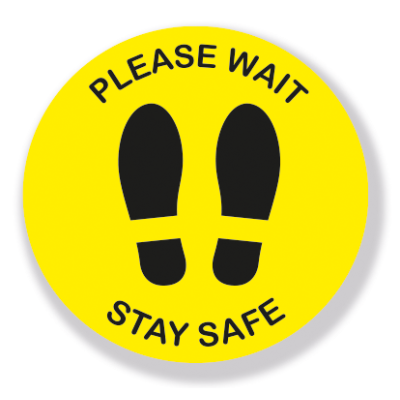 Circular Please Wait Stay Safe Sign Yellow