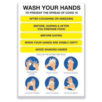 Social Distancing Wash Your Hands Vinyl Poster Yellow - A4