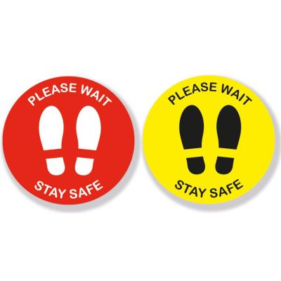 Please Wait Stay Safe Sign Vinyl Floor Stickers 2 Sizes - Pack of 5